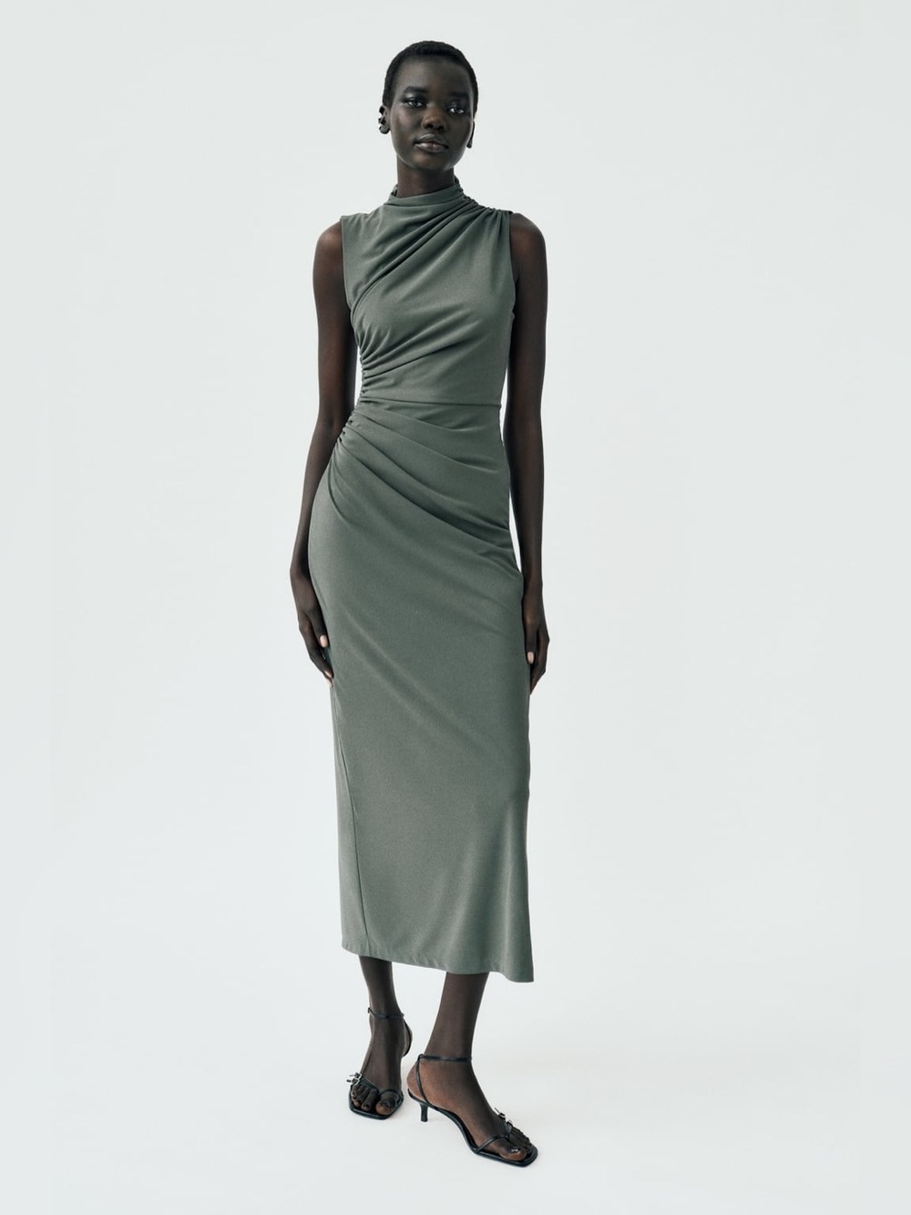Zara Draped Midi Dress - Green